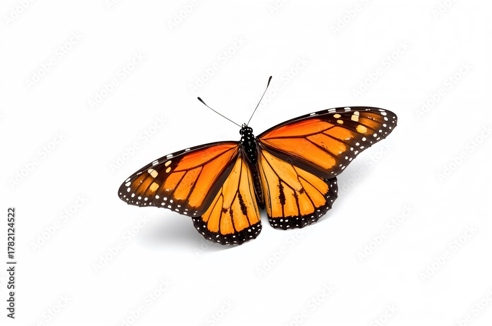 Fototapeta premium A beautiful monarch butterfly set against a plain white background