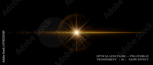 Luminous lens flare with sparkling dust, realistic light diffusion, and soft transparency. Perfect for cinematic overlays, lighting accents, and creative visuals.