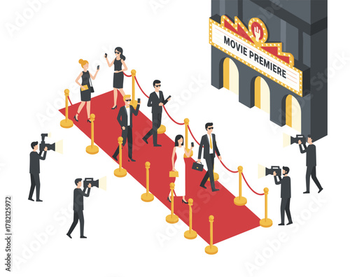 Celebrities walking red carpet at movie premiere event