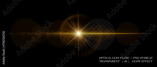 Bright lens flare with luminous halo, reflection circles, and soft glow. Perfect for overlays, light decorations, and digital highlights.