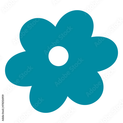 Minimalist Bold Teal Flower Blossom with Round Center Icon