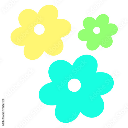 Simple Flat Design Flower Icon Set in Yellow Green and Blue Colors