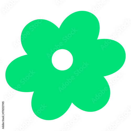Simple Flat Design Green Flower with White Circle Center Illustration