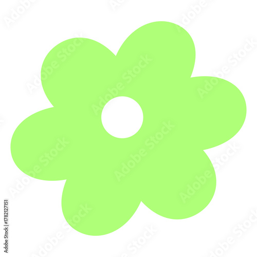 Simple Flat Green Flower with White Center Graphic Element