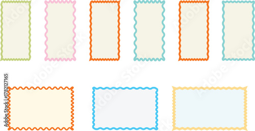 Colorful retro wavy frame border collection with vertical and horizontal rectangle designs