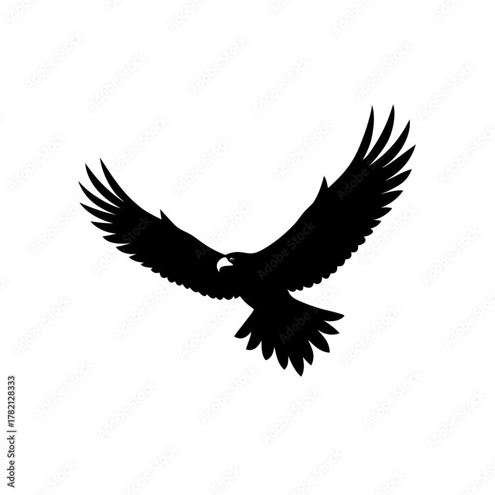 Obraz premium Black eagle silhouette soaring high with majestic wings spread