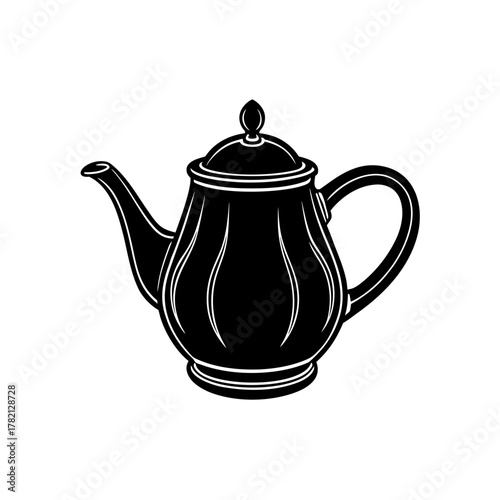 Classic black and white teapot illustration for beverage service