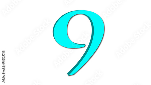 3d cyan color number nine
