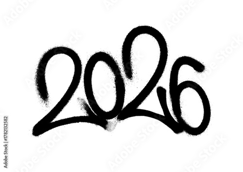 2026 spray-painted graffiti style numbers on white background.
