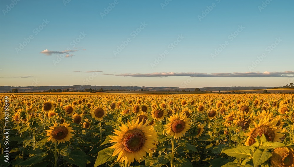 Obraz premium Field of sunflowers against a blue sky, seasonal change