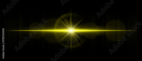 Horizontal optical flare with luminous reflections and realistic transparency. Suitable for overlays, digital lighting, and bright visual design projects.