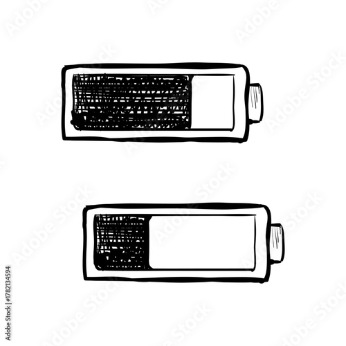 Hand Drawn Battery Icons Depicting Varying Power Levels for Website and App Designs