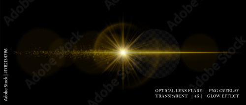 Bright lens flare with luminous halo, reflection circles, and soft glow. Perfect for overlays, light decorations, and digital highlights.