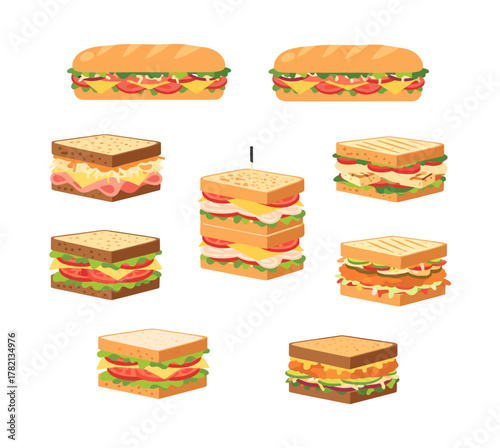Sandwiches collection serving classic club sub toast panini
