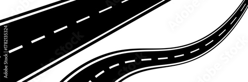 Long straight empty highway going away on white background, concept of road trip, travel, journey, destination, future, perspective, success and transportation