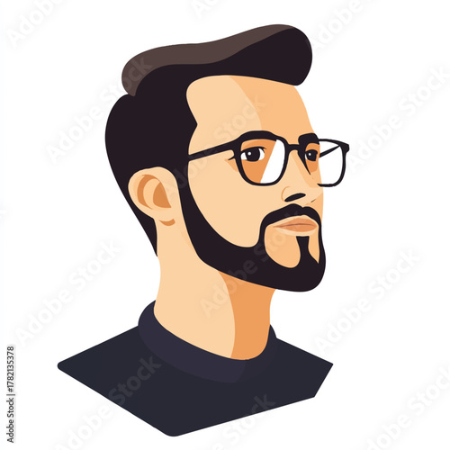 Modern Man with Beard and Glasses Portrait Illustration.