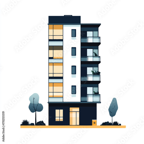 Modern multistory apartment building with balconies and windows