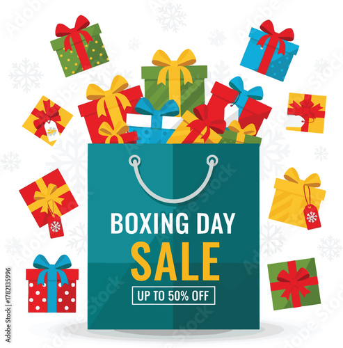 Boxing Day Sale Banner with Gifts – Post Christmas Discount Vector