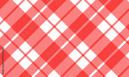 Red and white plaid seamless pattern, picnic tablecloth style background design