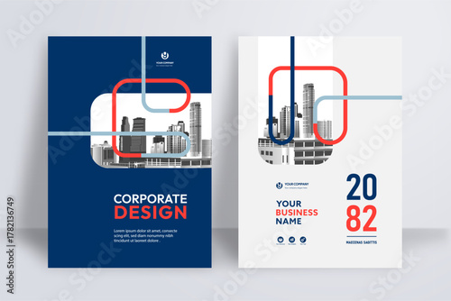 Business Report Cover Template – Blue and Red Geometric Layout (A4)