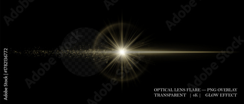 Luminous lens flare with sparkling dust, realistic light diffusion, and soft transparency. Perfect for cinematic overlays, lighting accents, and creative visuals.
