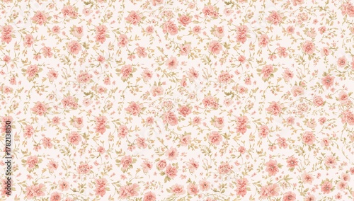 Seamless floral design featuring delicate pink blossoms on a white background, suitable for editorial use