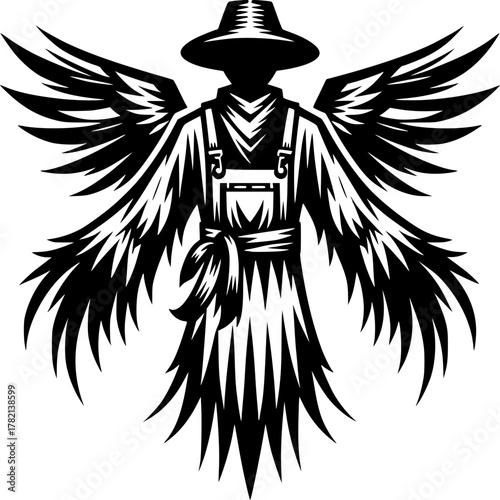 Abstract Silhouette: A striking graphic of a stylized figure with wings, exuding mystery and artistic flair. Embodying an intriguing visual, this design captivates with its bold.