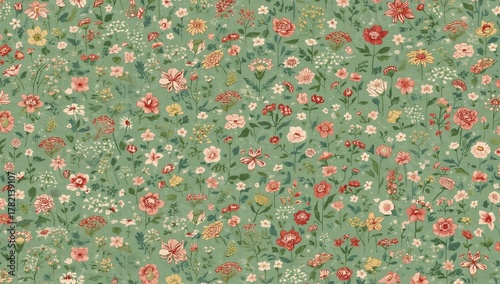Garden flowers, botanical elements, seamless pattern design for fabrics and wallpapers, ideal for fashion applications