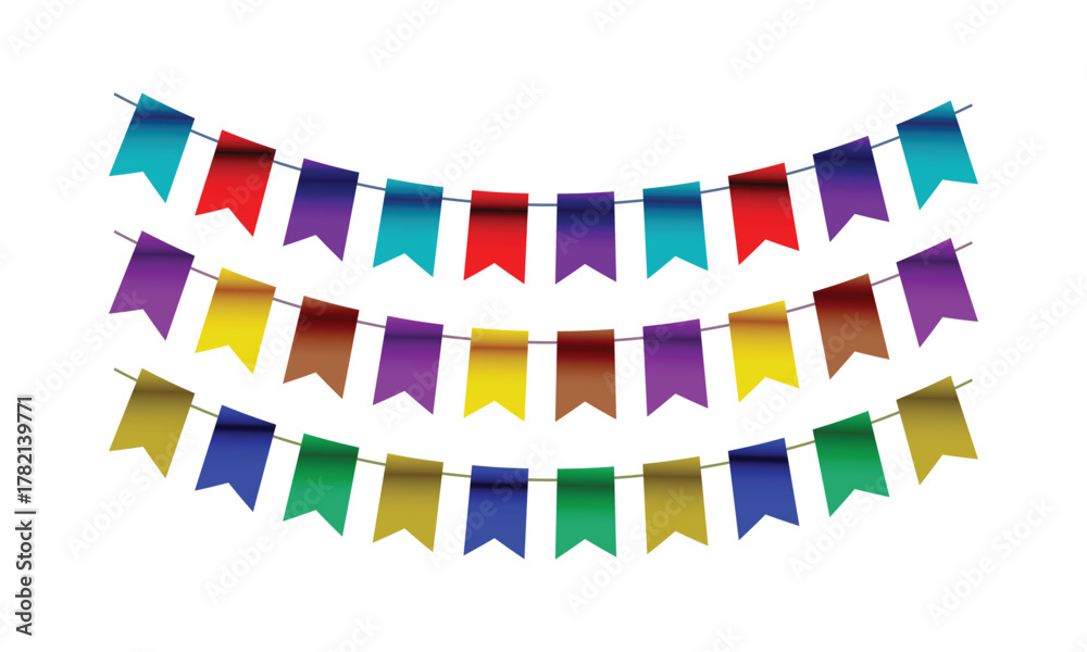 Fototapeta premium Colorful Triangular Party Flags Bunting Garlands Vector
