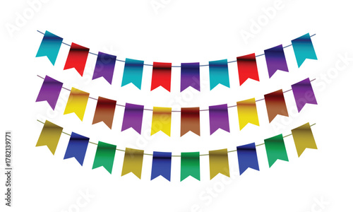 Colorful Triangular Party Flags Bunting Garlands Vector