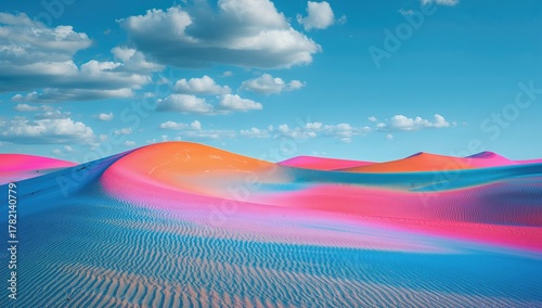 Fototapeta Naklejka Na Ścianę i Meble -  Vibrant pop art sand dunes in a desert landscape, suitable for editorial background