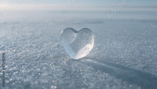 Heart-shaped ice piece on a frosty surface, symbolizing love and chilliness