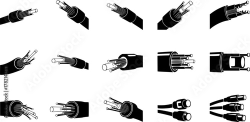 Fiber cable isolated black set icon. Vector illustration