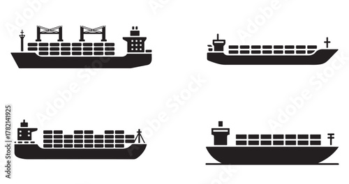 Set of cargo ship icons simple flat vector design isolated on white background for logistics and transportation concepts