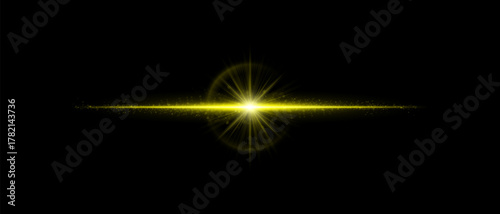 Soft lens flare with glowing horizontal beam and smooth reflection diffusion. Great for overlays, photo retouching, and sci-fi visual compositions.