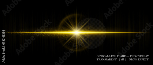 Soft horizontal lens flare with glowing core and radiant reflections. Perfect for video overlays, light beams, and futuristic photo enhancement.