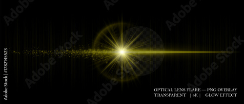 Optical light flare with shining reflections, soft transparency, and glowing particles. Ideal for visual effects, digital art, and clean luminous overlays.