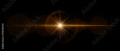 Optical lens flare with bright central light, soft reflections, and glowing dust particles. Perfect for overlays, sci-fi effects, and luminous digital visuals.