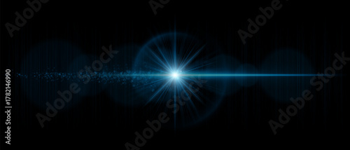 Optical lens flare with bright central light, soft reflections, and glowing dust particles. Perfect for overlays, sci-fi effects, and luminous digital visuals.