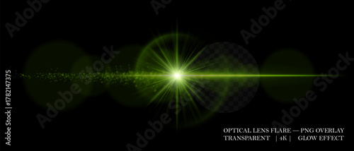 Bright lens flare with luminous halo, reflection circles, and soft glow. Perfect for overlays, light decorations, and digital highlights.