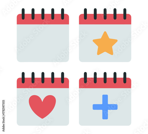 Calendar schedule date icon set, flat vector illustration design