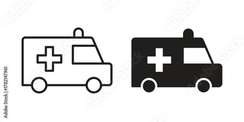 Ambulance icon in filled, thin line, stroke style for website and apps