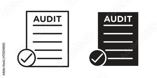 Audit report icon in filled, thin line, stroke style for website and apps