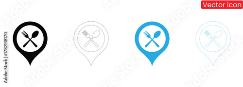 Easily locate restaurants with this versatile map marker icon set! Ideal for websites, apps, and travel guides, making it easy to find the perfect meal.