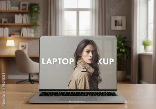 Home interior laptop screen mockup