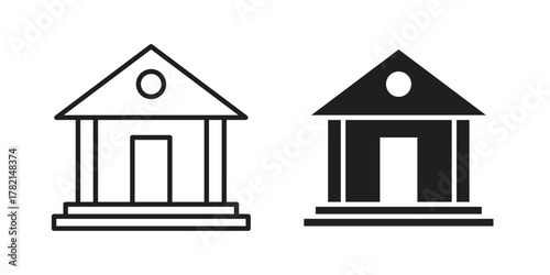 Bank icon in filled, thin line, stroke style for website and apps