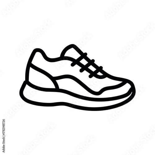Modern Running Shoe Illustration in Black Outline on White Background
