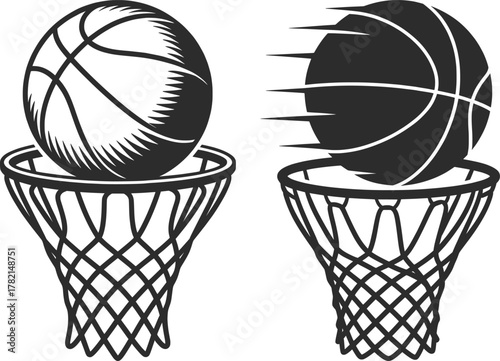 Basketball Hoop and Ball Vector Illustration, Slam Dunk Sports Design.