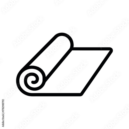 Unrolled Exercise Mat Icon in Simple Black Outline Style on White Background