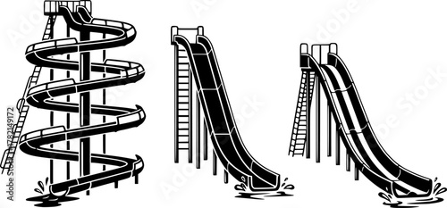 Water slide vector black set icon. Isolated black set icon aquapark
